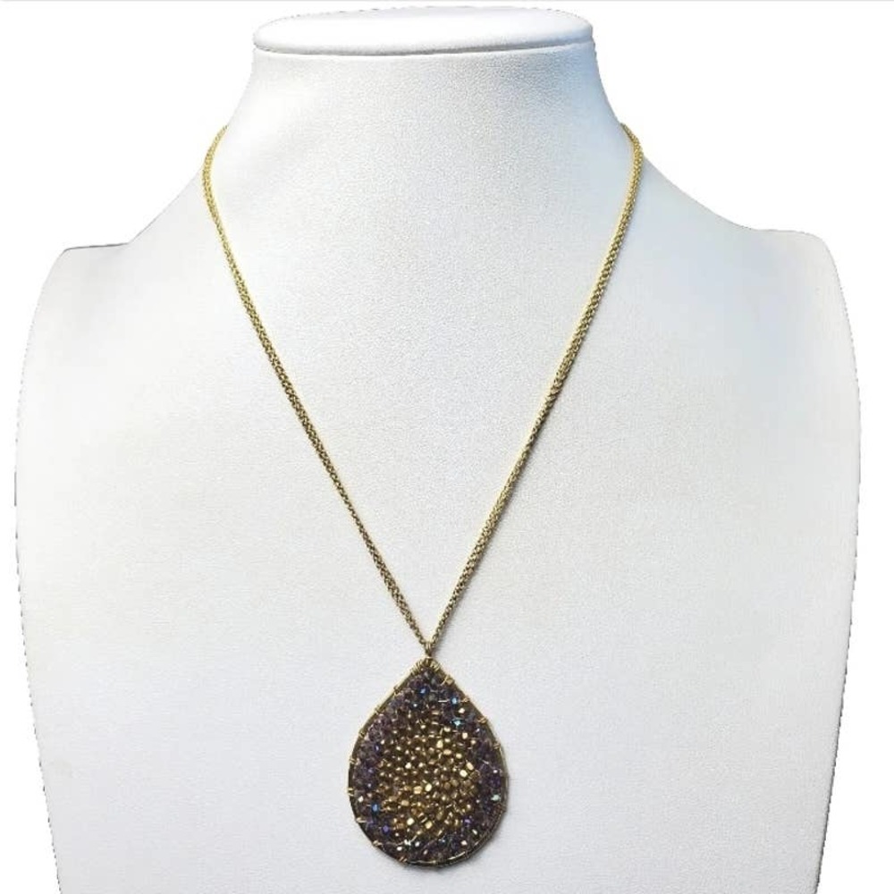 17" Nakamol Gold Tone Pendant Necklace w/ Glistening Purple Highlights
